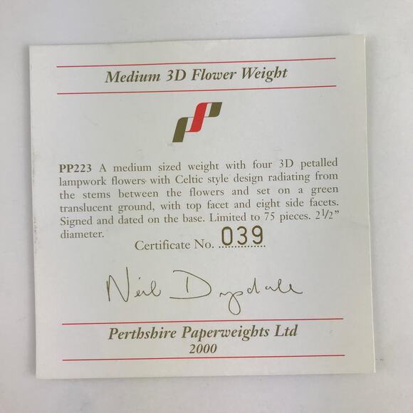 Perthshire PP223 2000 3D Lampwork Flower Celtic Style Facet LE Paperweight Cert - Picture 11 of 14